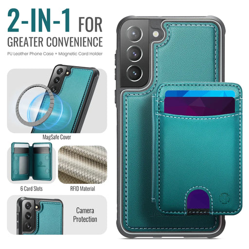 JEEHOOD For Samsung Galaxy S21+ 5G Case  J10  Magnetic Case Leather Back Phone Cover with Detachable Card Holder Kickstand - Blue - 2