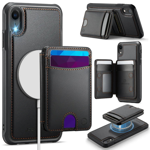 JEEHOOD For iPhone XR 6.1 inch Case  J10  Compatible with MagSafe Leather Back Phone Cover with Detachable Card Holder Kickstand - Black - 1