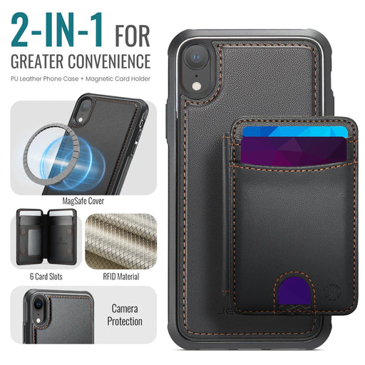 JEEHOOD For iPhone XR 6.1 inch Case  J10  Compatible with MagSafe Leather Back Phone Cover with Detachable Card Holder Kickstand - Black - 2