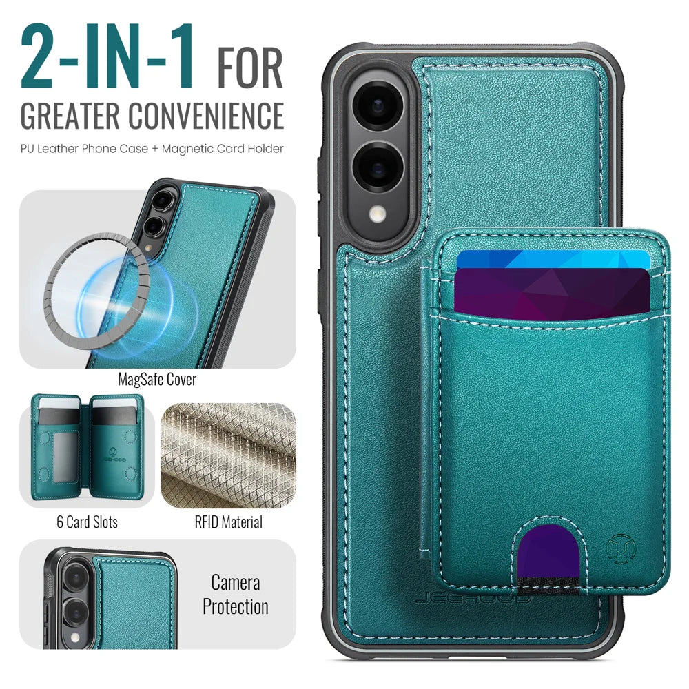 JEEHOOD For Samsung Galaxy S25 Edge Case  J10 Magnetic Case Leather Back Phone Cover with Detachable Card Holder Kickstand - Blue - 2