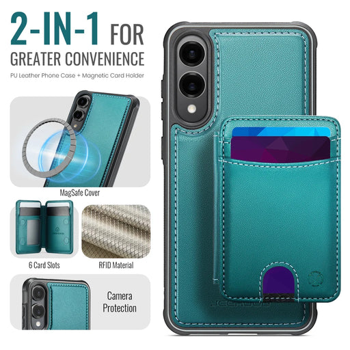 JEEHOOD For Samsung Galaxy S25 Edge Case  J10 Magnetic Case Leather Back Phone Cover with Detachable Card Holder Kickstand - Blue - 2