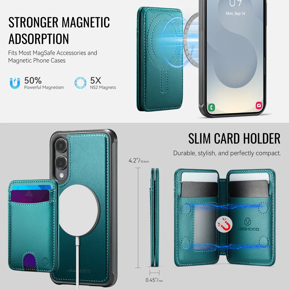 JEEHOOD For Samsung Galaxy S25 Edge Case  J10 Magnetic Case Leather Back Phone Cover with Detachable Card Holder Kickstand - Blue - 6