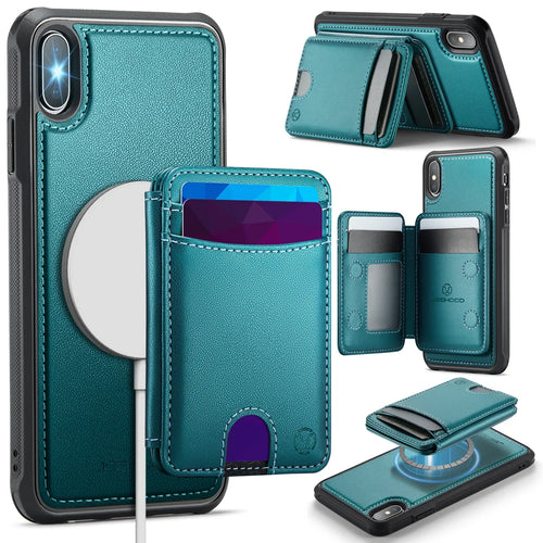 JEEHOOD For iPhone XS 5.8 inch / iPhone X Case  J10  Compatible with MagSafe Leather Back Phone Cover with Detachable Card Holder Kickstand - Blue - 1
