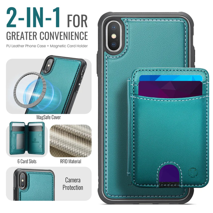 JEEHOOD For iPhone XS 5.8 inch / iPhone X Case  J10  Compatible with MagSafe Leather Back Phone Cover with Detachable Card Holder Kickstand - Blue - 2