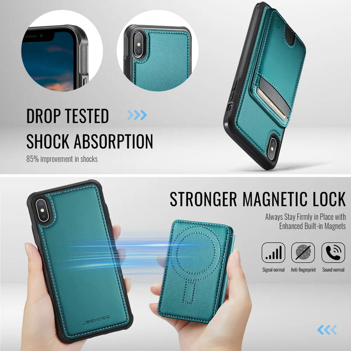 JEEHOOD For iPhone XS 5.8 inch / iPhone X Case  J10  Compatible with MagSafe Leather Back Phone Cover with Detachable Card Holder Kickstand - Blue - 3