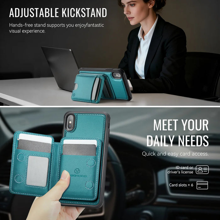 JEEHOOD For iPhone XS 5.8 inch / iPhone X Case  J10  Compatible with MagSafe Leather Back Phone Cover with Detachable Card Holder Kickstand - Blue - 4