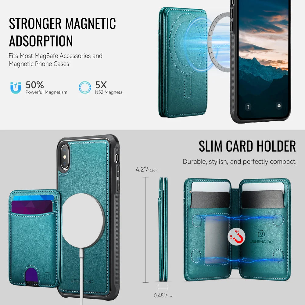 JEEHOOD For iPhone XS 5.8 inch / iPhone X Case  J10  Compatible with MagSafe Leather Back Phone Cover with Detachable Card Holder Kickstand - Blue - 6