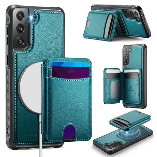 JEEHOOD For Samsung Galaxy S21 5G Case  J10  Magnetic Case Leather Back Phone Cover with Detachable Card Holder Kickstand - Blue - 1