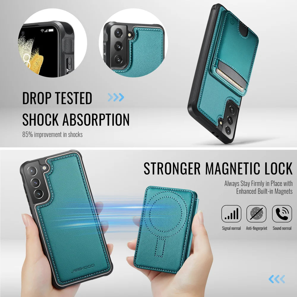 JEEHOOD For Samsung Galaxy S21 5G Case  J10  Magnetic Case Leather Back Phone Cover with Detachable Card Holder Kickstand - Blue - 3