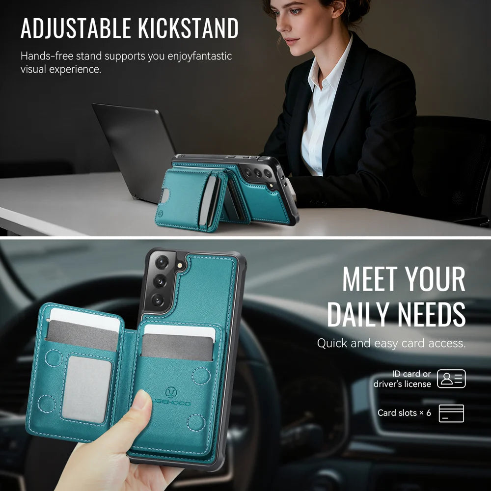 JEEHOOD For Samsung Galaxy S21 5G Case  J10  Magnetic Case Leather Back Phone Cover with Detachable Card Holder Kickstand - Blue - 4