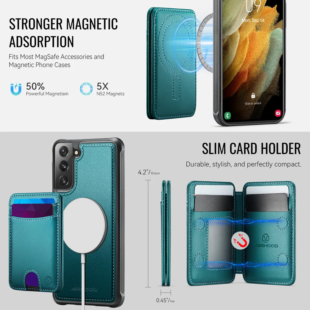 JEEHOOD For Samsung Galaxy S21 5G Case  J10  Magnetic Case Leather Back Phone Cover with Detachable Card Holder Kickstand - Blue - 6
