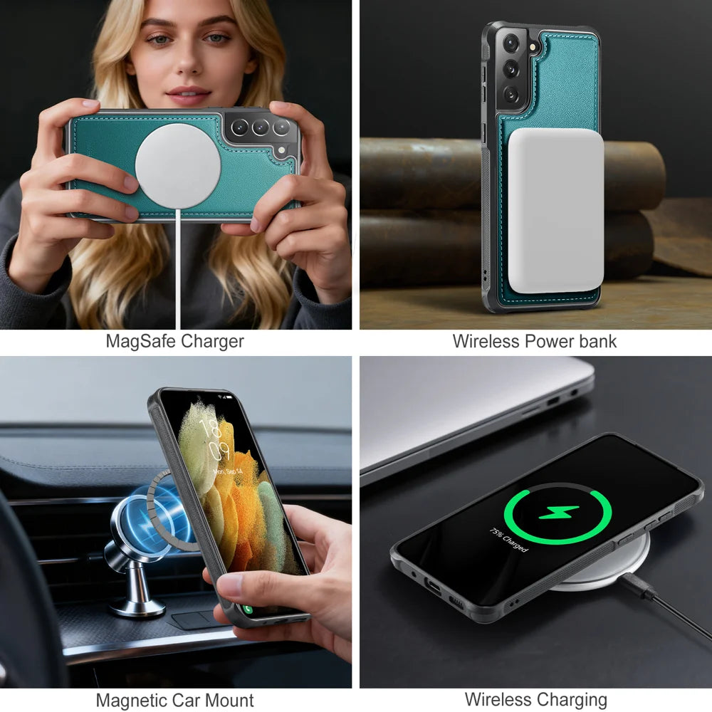 JEEHOOD For Samsung Galaxy S21 5G Case  J10  Magnetic Case Leather Back Phone Cover with Detachable Card Holder Kickstand - Blue - 7