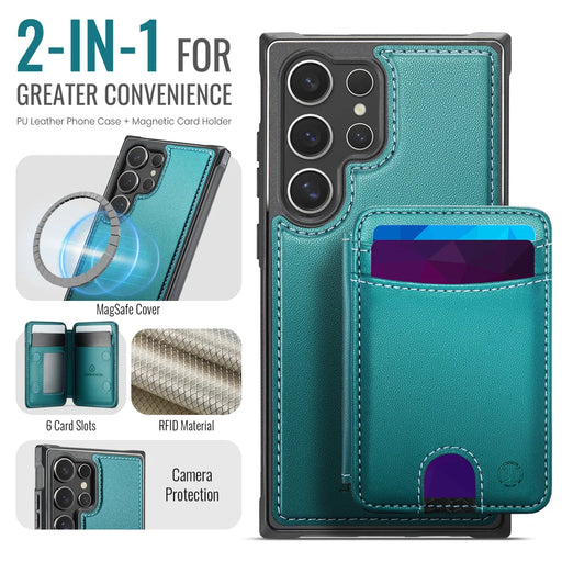 JEEHOOD For Samsung Galaxy S25 Ultra Case  J10 Magnetic Case Leather Back Phone Cover with Detachable Card Holder Kickstand - Blue - 2