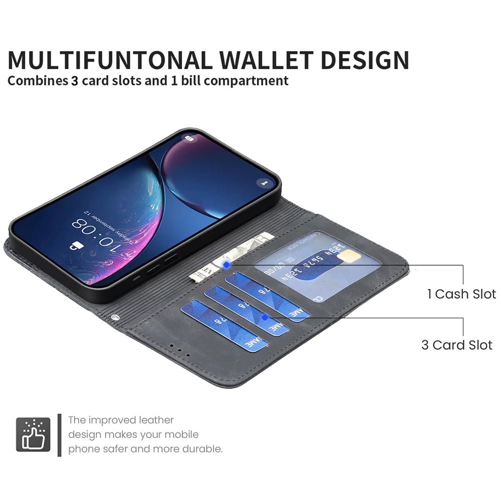 BINFEN COLOR For Samsung Galaxy S26 Ultra Phone Case  Wallet Stand Geometry Imprinted Leather Cover - Black - 7