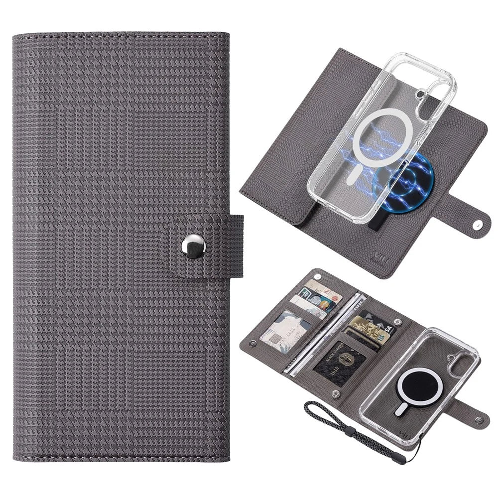 VILI GHA Series For iPhone 17 Magnetic Case Detachable RFID Blocking Leather Phone Cover - Grey - 1