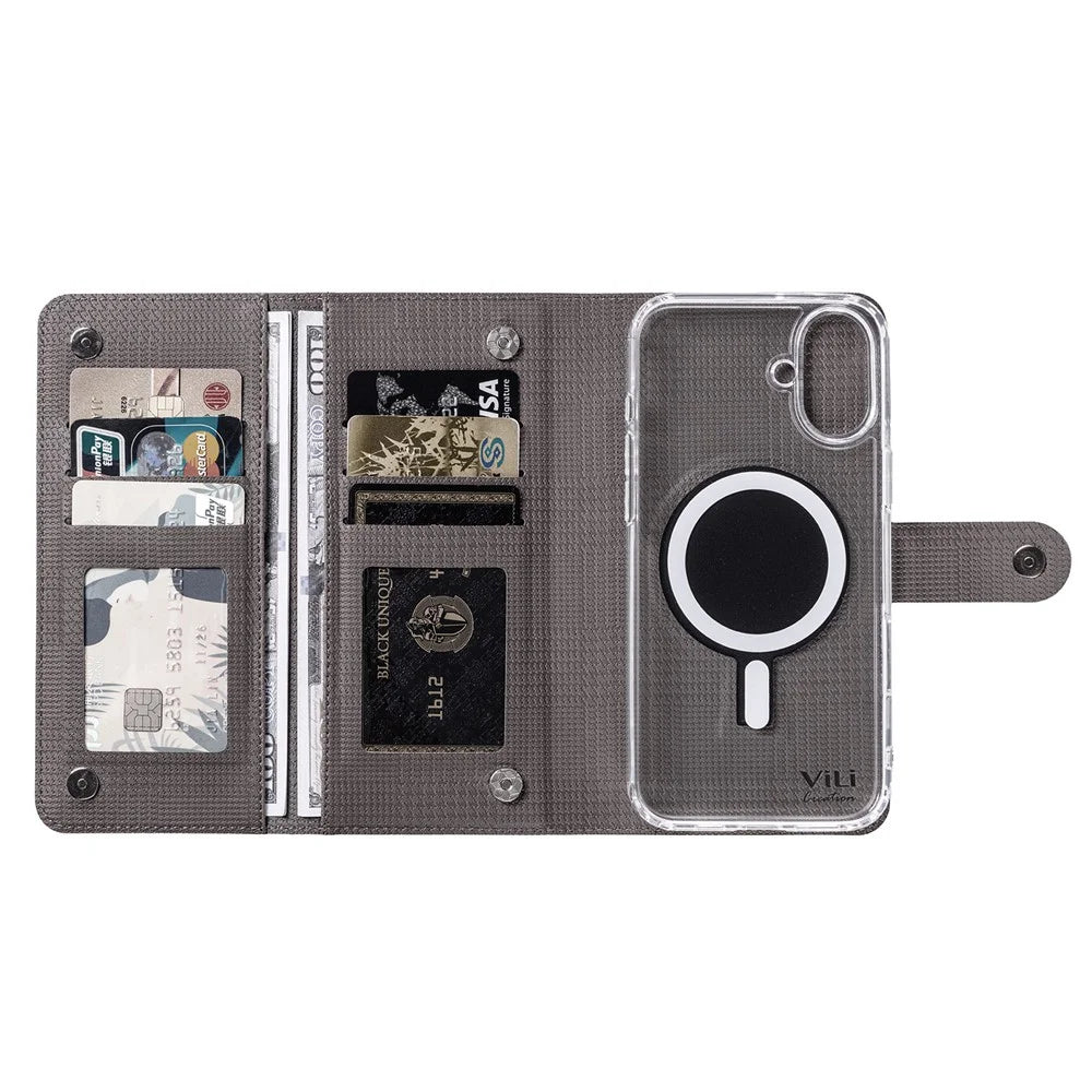 VILI GHA Series For iPhone 17 Magnetic Case Detachable RFID Blocking Leather Phone Cover - Grey - 2