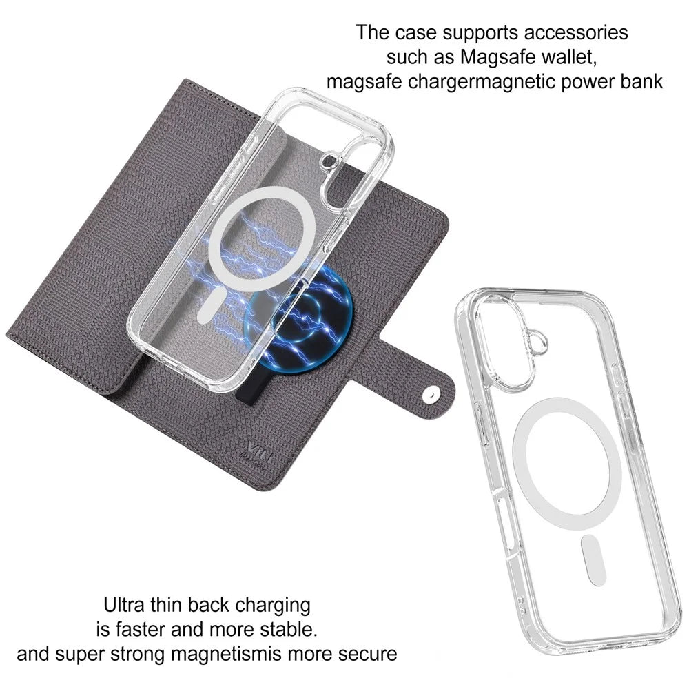 VILI GHA Series For iPhone 17 Magnetic Case Detachable RFID Blocking Leather Phone Cover - Grey - 6
