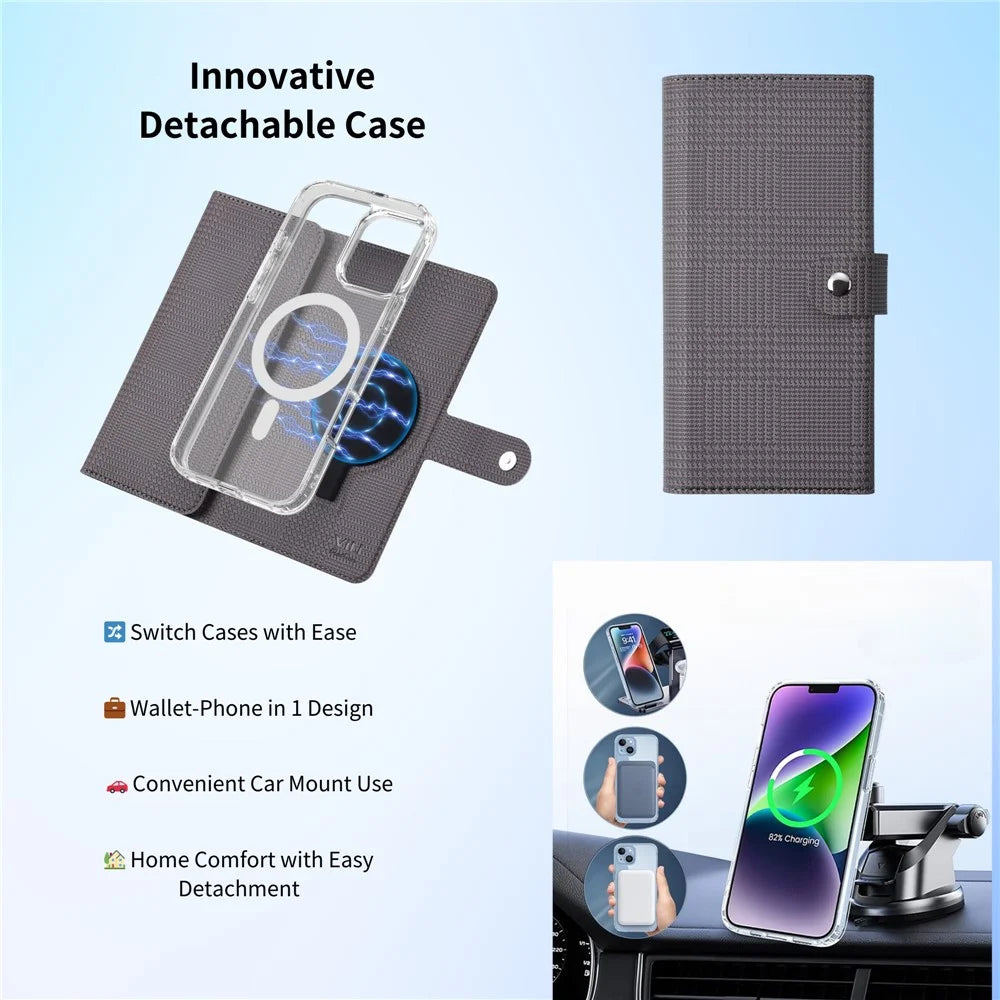 VILI GHA Series For iPhone 17 Magnetic Case Detachable RFID Blocking Leather Phone Cover - Grey - 7
