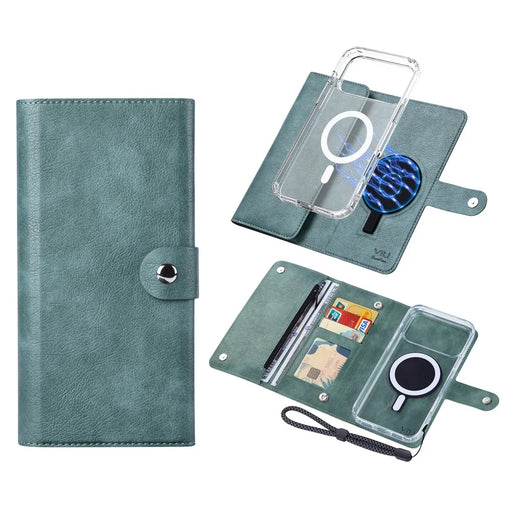VILI GVB-C Series for iPhone 17 Pro Case Compatible with MagSafe RFID Blocking Detachable Leather Phone Cover - Green - 1