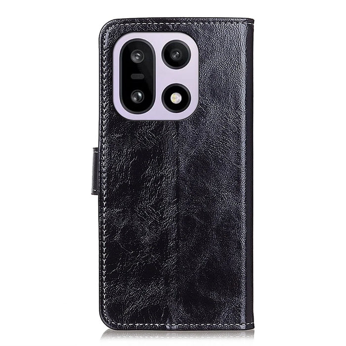 For OnePlus 15 5G Case Wallet Leather Phone Cover Crazy Horse Texture - Black - 7