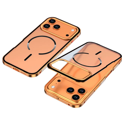 For iPhone 17 Pro Max Case Compatible with MagSafe Aluminium Alloy PC Matte Phone Cover Pop-Up Snap Lock - Orange - 1