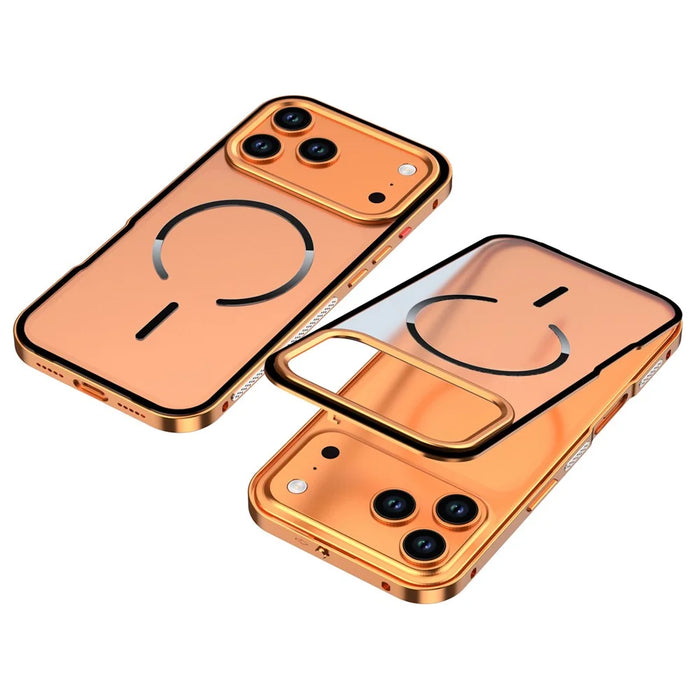 For iPhone 17 Pro Max Case Compatible with MagSafe Aluminium Alloy PC Matte Phone Cover Pop-Up Snap Lock - Orange - 1