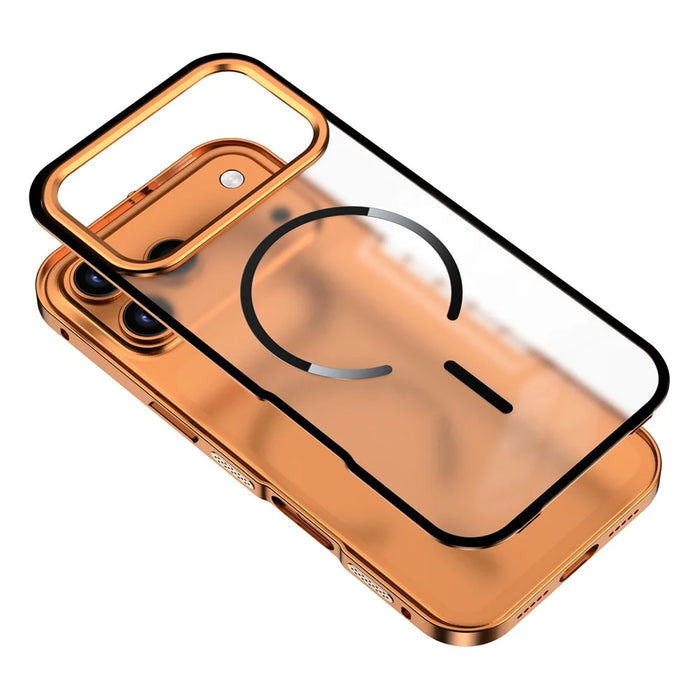 For iPhone 17 Pro Max Case Compatible with MagSafe Aluminium Alloy PC Matte Phone Cover Pop-Up Snap Lock - Orange - 2