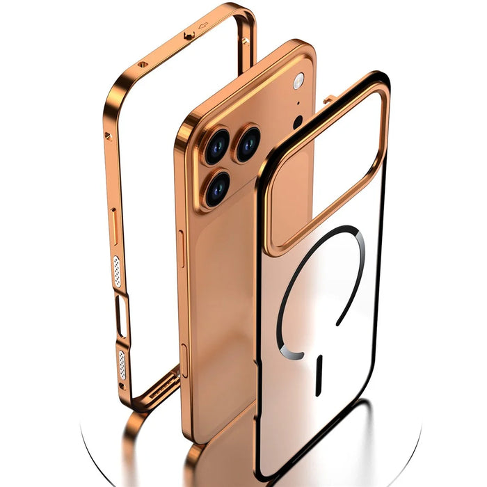 For iPhone 17 Pro Max Case Compatible with MagSafe Aluminium Alloy PC Matte Phone Cover Pop-Up Snap Lock - Orange - 3
