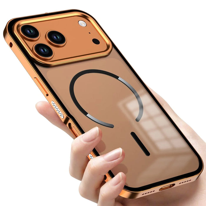 For iPhone 17 Pro Max Case Compatible with MagSafe Aluminium Alloy PC Matte Phone Cover Pop-Up Snap Lock - Orange - 4