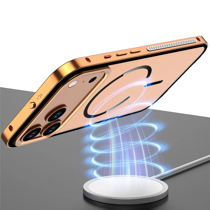 For iPhone 17 Pro Max Case Compatible with MagSafe Aluminium Alloy PC Matte Phone Cover Pop-Up Snap Lock - Orange - 5