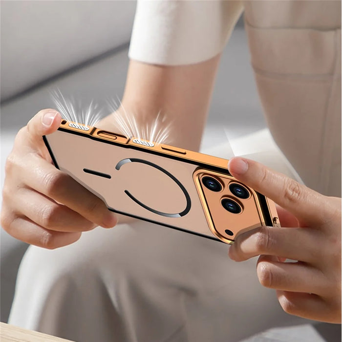 For iPhone 17 Pro Max Case Compatible with MagSafe Aluminium Alloy PC Matte Phone Cover Pop-Up Snap Lock - Orange - 6