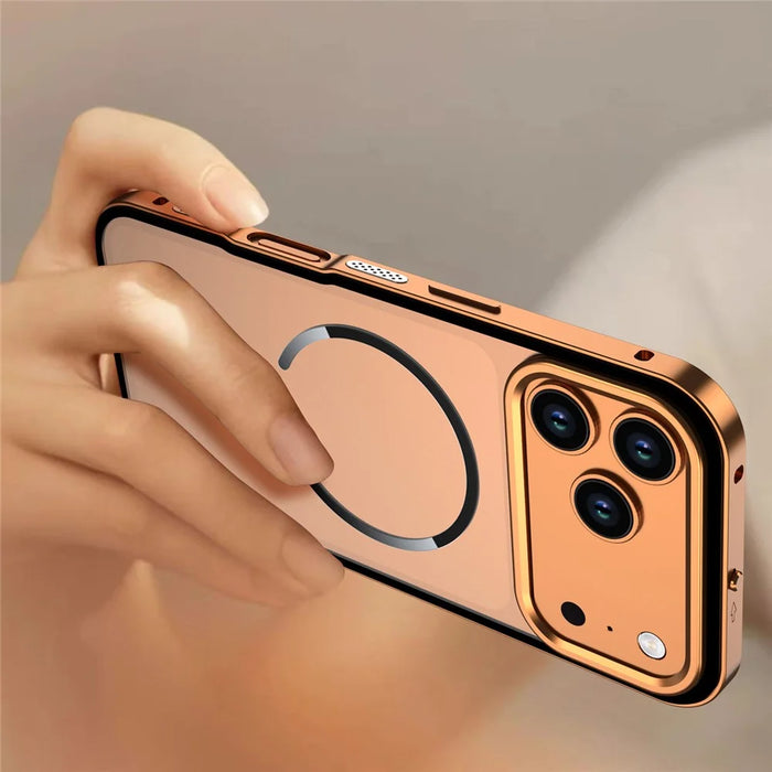 For iPhone 17 Pro Max Case Compatible with MagSafe Aluminium Alloy PC Matte Phone Cover Pop-Up Snap Lock - Orange - 7