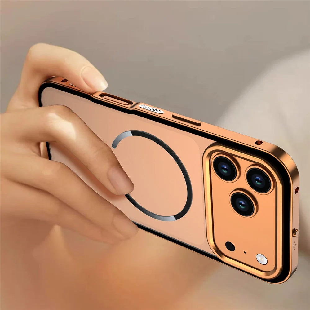 For iPhone 17 Pro Case Compatible with MagSafe Aluminium Alloy PC Matte Phone Cover Pop-Up Snap Lock - Orange - 7