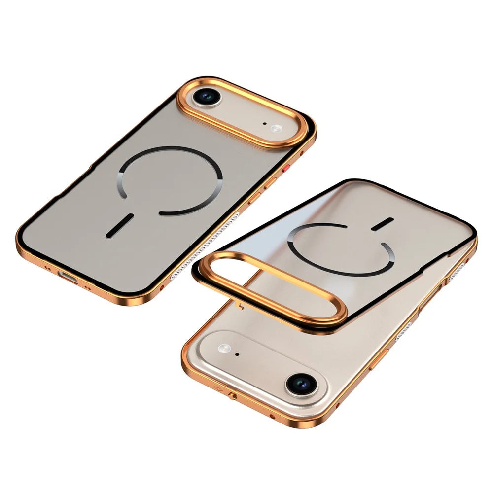 For iPhone Air Case Compatible with MagSafe Aluminium Alloy PC Matte Phone Cover Pop-Up Snap Lock - Orange - 1