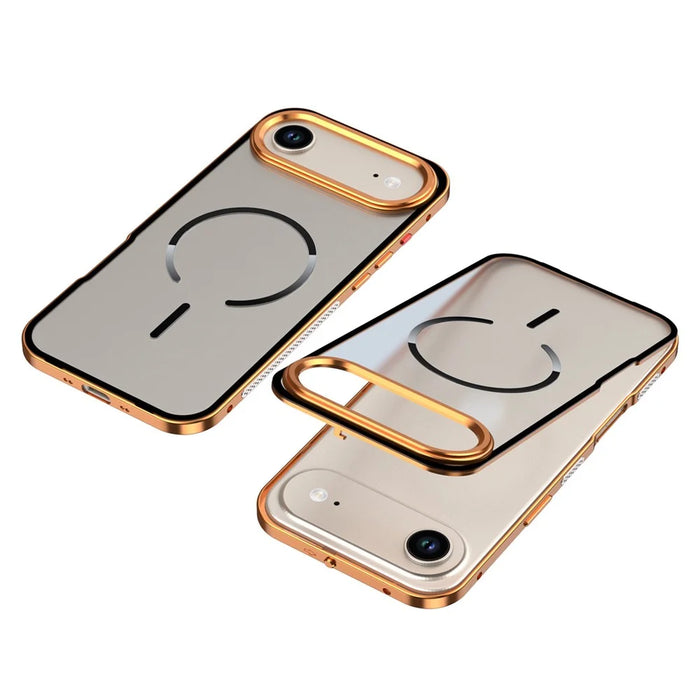 For iPhone Air Case Compatible with MagSafe Aluminium Alloy PC Matte Phone Cover Pop-Up Snap Lock - Orange - 1