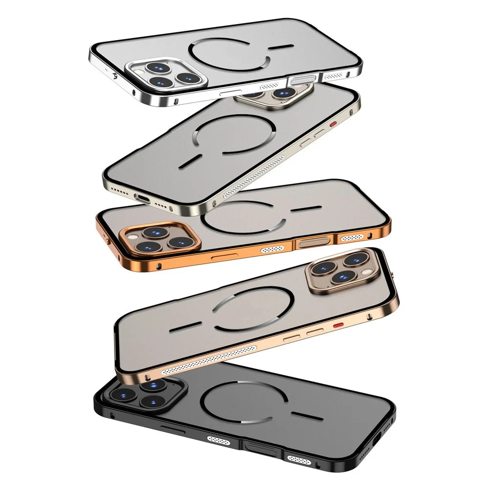 For iPhone 16 Pro Case Compatible with MagSafe Aluminium Alloy PC Matte Phone Cover Pop-Up Snap Lock - Orange - 3