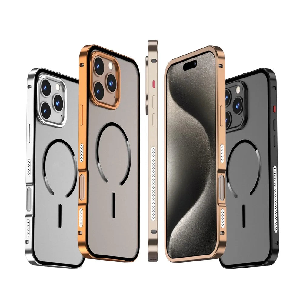 For iPhone 16 Pro Case Compatible with MagSafe Aluminium Alloy PC Matte Phone Cover Pop-Up Snap Lock - Orange - 4