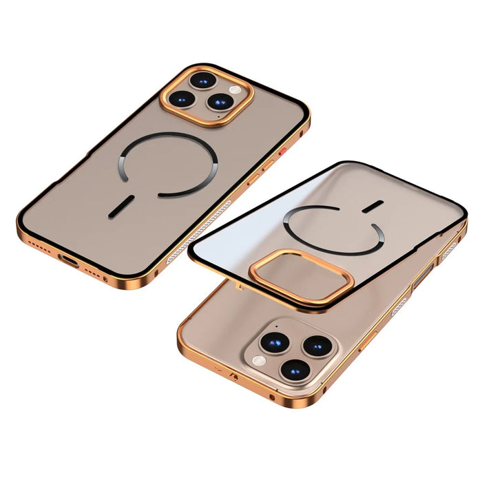 For iPhone 16 Pro Max Case Compatible with MagSafe Aluminium Alloy PC Matte Phone Cover Pop-Up Snap Lock - Orange - 1