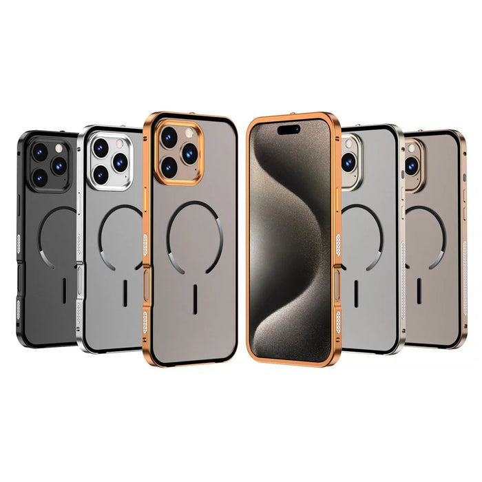 For iPhone 16 Pro Max Case Compatible with MagSafe Aluminium Alloy PC Matte Phone Cover Pop-Up Snap Lock - Orange - 5