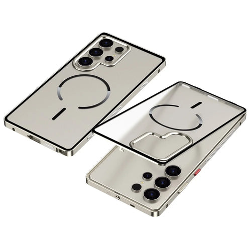 For Samsung Galaxy S24 Ultra Magnetic Case Aluminium Alloy PC Matte Phone Cover Pop-Up Snap Lock - Titanium - 1