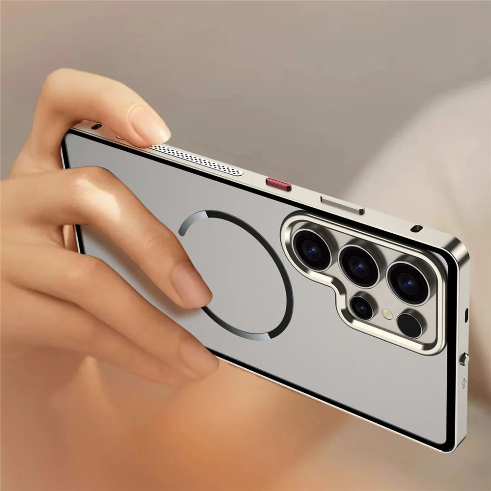 For Samsung Galaxy S24 Ultra Magnetic Case Aluminium Alloy PC Matte Phone Cover Pop-Up Snap Lock - Titanium - 6