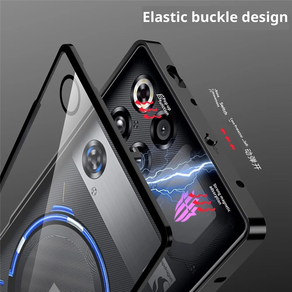 For ZTE nubia RedMagic 11 Pro 5G / 11 Pro+ 5G Case Metal Frame Glass Back Phone Cover with Game Shoulder Key - Black - 5