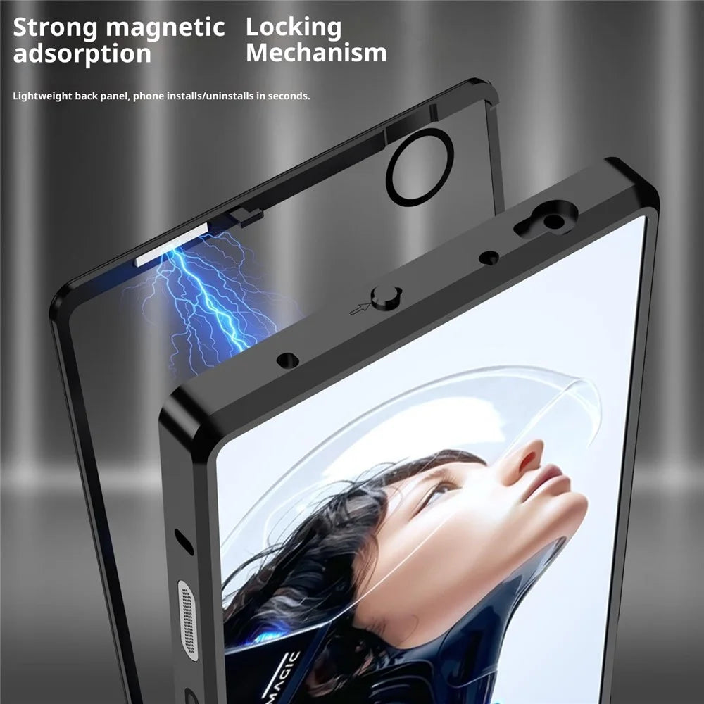 For ZTE nubia RedMagic 11 Pro 5G / 11 Pro+ 5G Case Metal Frame Glass Back Phone Cover with Game Shoulder Key - Black - 6