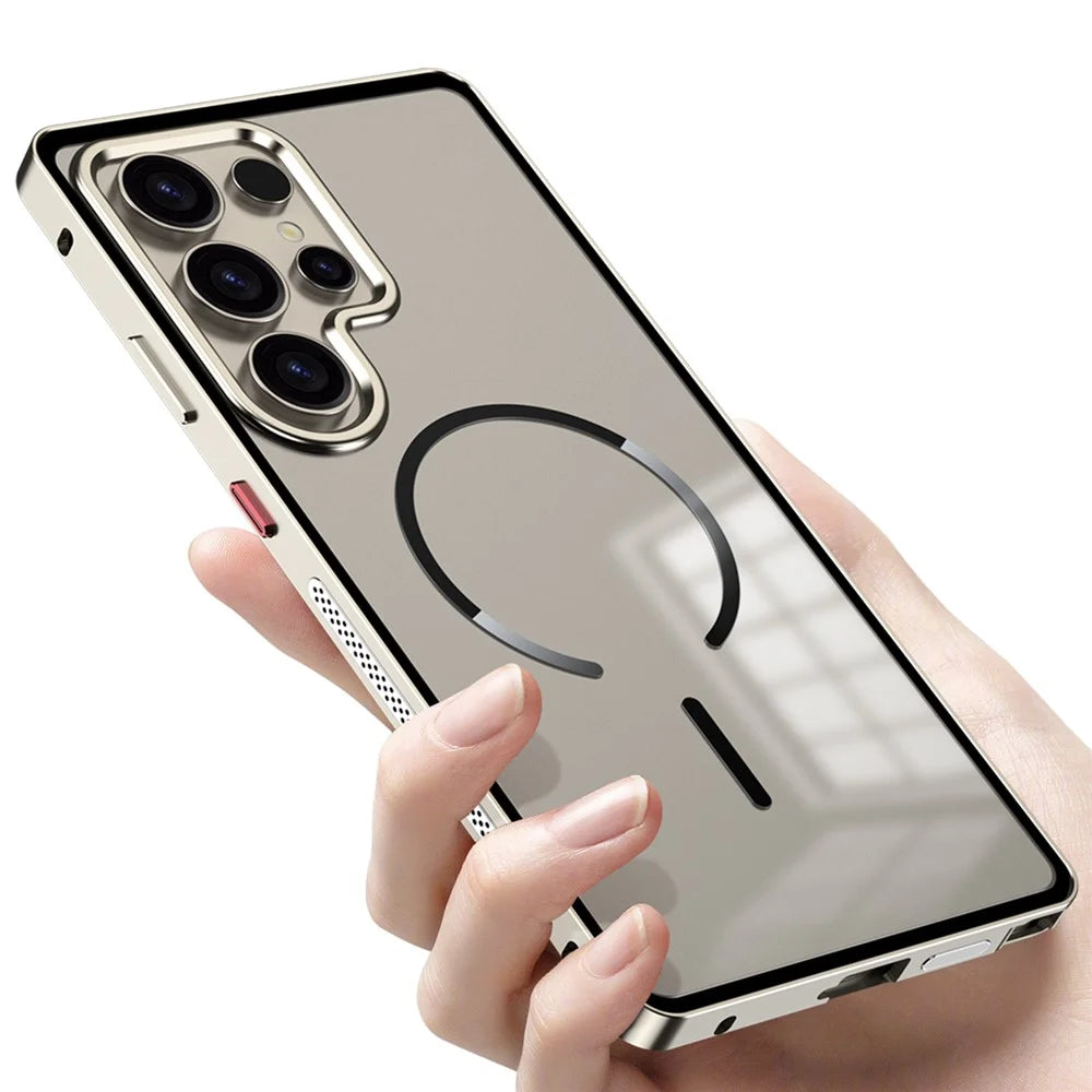 For Samsung Galaxy S23 Ultra Magnetic Case Aluminium Alloy PC Matte Phone Cover Pop-Up Snap Lock - Titanium - 2