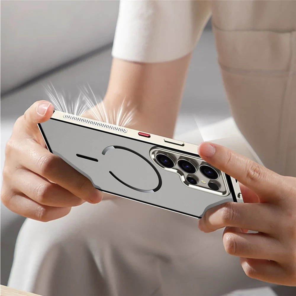 For Samsung Galaxy S23 Ultra Magnetic Case Aluminium Alloy PC Matte Phone Cover Pop-Up Snap Lock - Titanium - 5