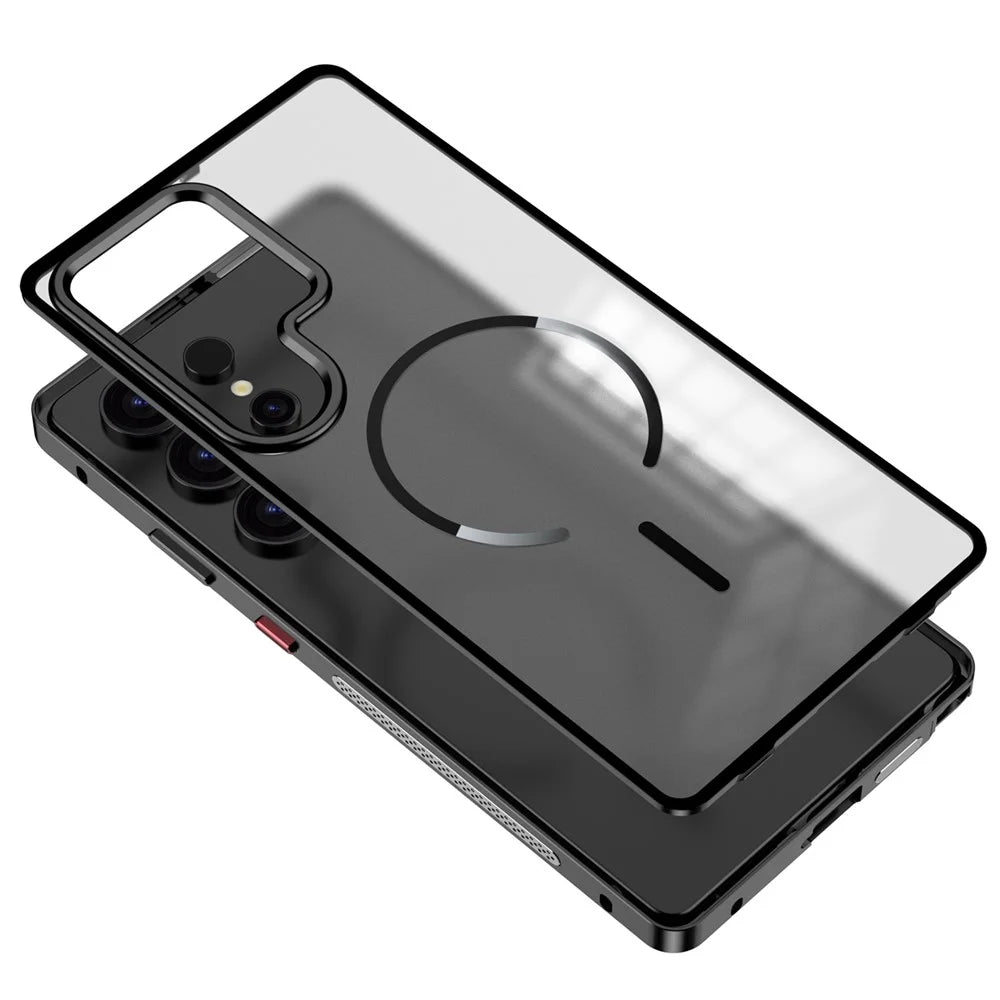 For Samsung Galaxy S23 Ultra Magnetic Case Aluminium Alloy PC Matte Phone Cover Pop-Up Snap Lock - Titanium - 7