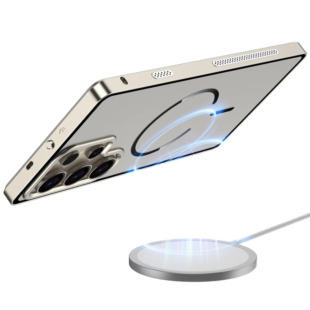 For Samsung Galaxy S25 Ultra Magnetic Case Aluminium Alloy PC Matte Phone Cover Pop-Up Snap Lock - Titanium - 3
