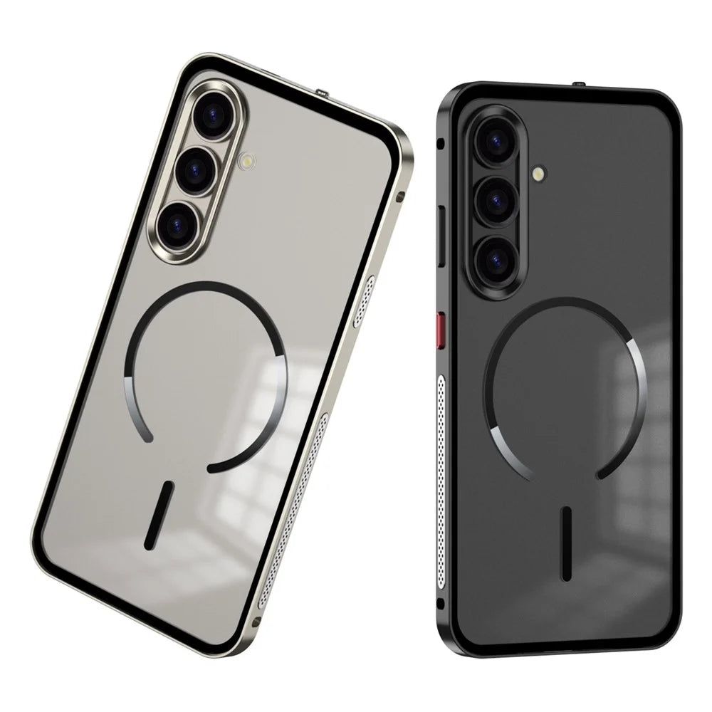 For Samsung Galaxy S25 / S24 Case Magnetic Case Aluminium Alloy PC Matte Phone Cover Pop-Up Snap Lock - Titanium - 3