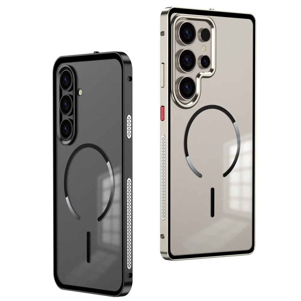 For Samsung Galaxy S25 / S24 Case Magnetic Case Aluminium Alloy PC Matte Phone Cover Pop-Up Snap Lock - Titanium - 4