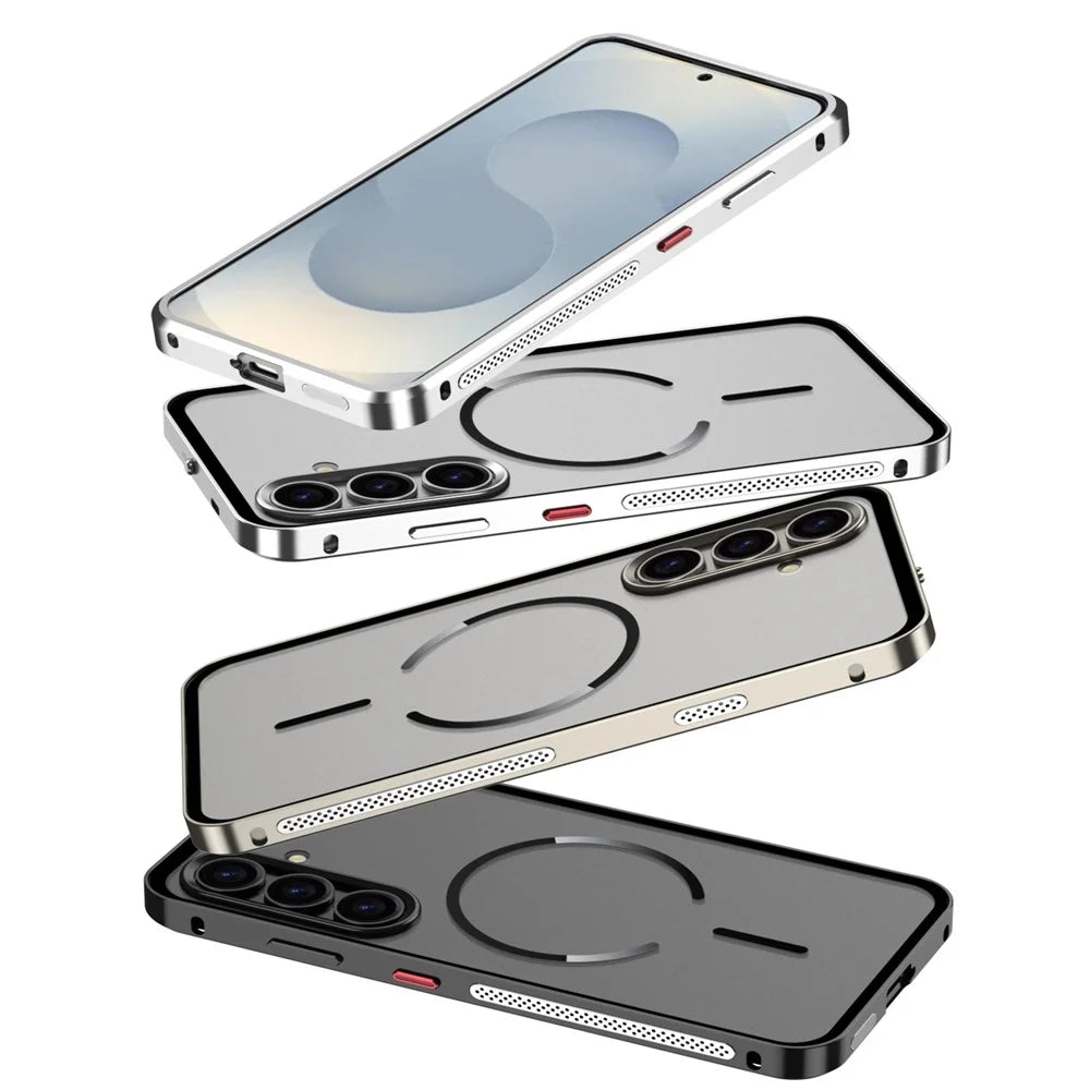 For Samsung Galaxy S25 / S24 Case Magnetic Case Aluminium Alloy PC Matte Phone Cover Pop-Up Snap Lock - Titanium - 5